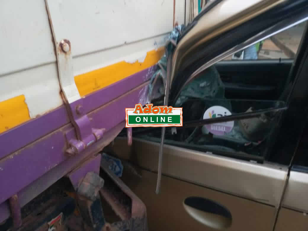 Photos: Driver battles for life after taxi run into stationed vehicle