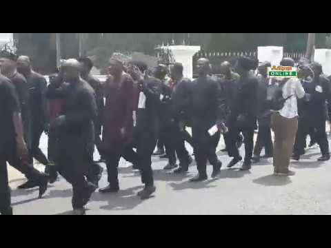 Video: Minority boycotts Lydia Alhassan’s swearing-in, marches to police boss