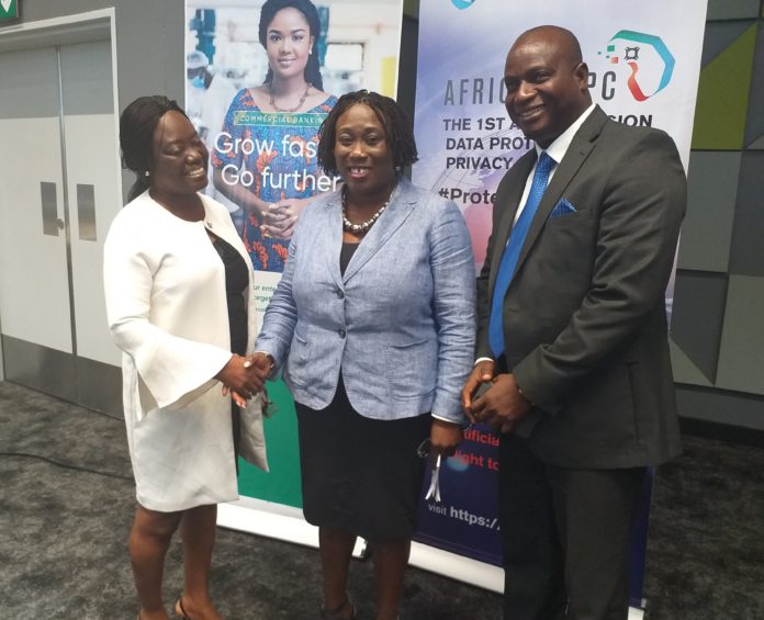 Data Protection Commissioner, Patricia Edusei-Poku (middle), flanked by Rita Tsegah and Roland Gyan from Ecobank Data Protection Commissioner, Patricia Edusei-Poku (middle), flanked by Rita Tsegah and Roland Gyan from Ecobank
