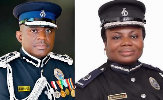 :Inspector-General of Police, David Asante Apeatu (L) and Director-General of Criminal Investigations Department, Maame Yaa Tiwaa Addo-Danquah :Inspector-General of Police, David Asante Apeatu (L) and Director-General of Criminal Investigations Department, Maame Yaa Tiwaa Addo-Danquah
