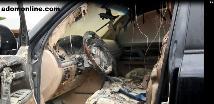 The vehicle which was set on fire The vehicle which was set on fire