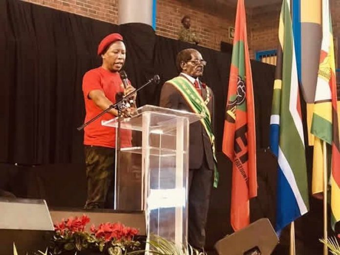 EFF leader Julius Malema addresses the crowd during the memorial service for former Zimbabwe president Robert Mugabe. Picture: Juniour Khumalo/Twitter EFF leader Julius Malema addresses the crowd during the memorial service for former Zimbabwe president Robert Mugabe. Picture: Juniour Khumalo/Twitter