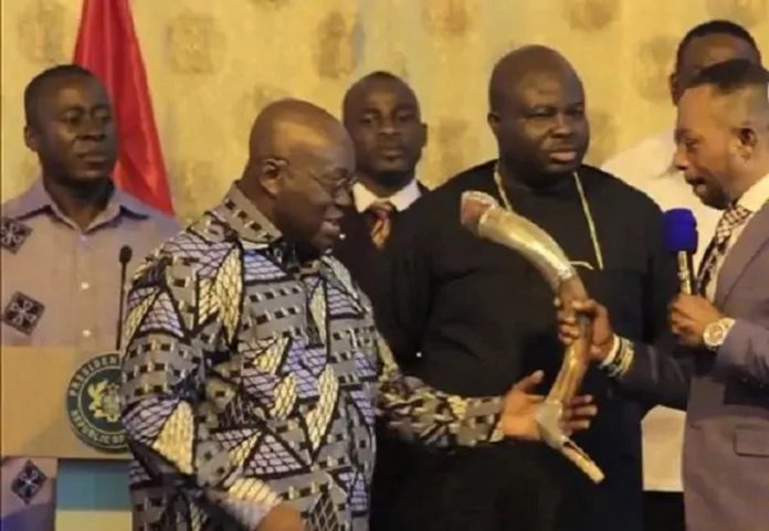 Rev Owusu Bempah presents 'horn of strength' to Akufo-Addo in March 2017 Rev Owusu Bempah presents 'horn of strength' to Akufo-Addo in March 2017