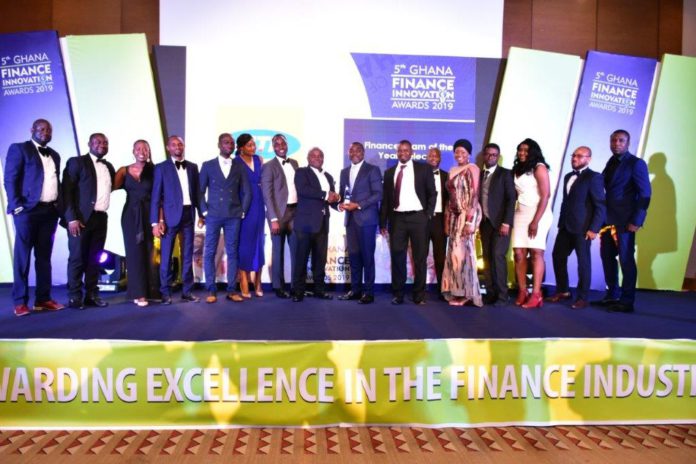Kobina Bentsi-Enchill, Senior Manager Corporate Performance Management receiving one of the awards on behalf of MTN MTN