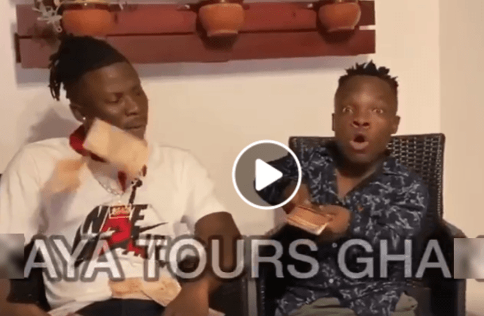 Dancehall artiste Stonebwoy was spotted having a good time with social media sensation Shatta Bundle. Dancehall artiste Stonebwoy was spotted having a good time with social media sensation Shatta Bundle.