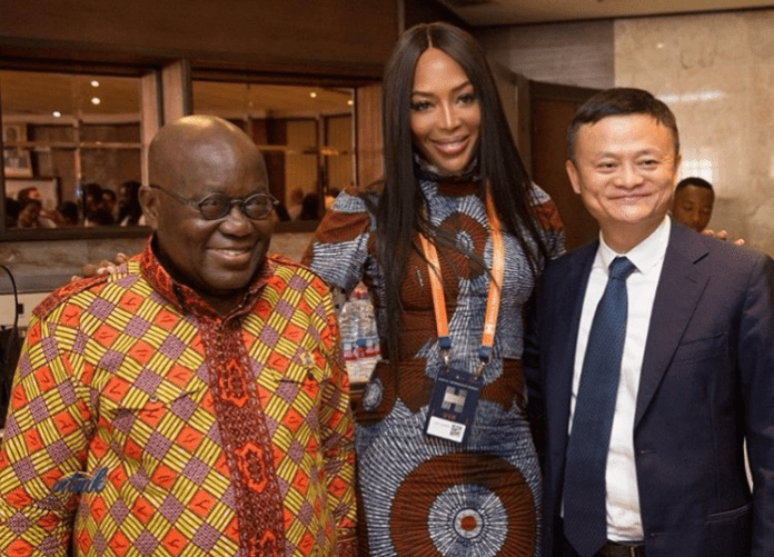 President Nana Addo Dankwa Akufo-Addo (L), Naomi Campbell (M) and Jack Ma President Nana Addo Dankwa Akufo-Addo (L), Naomi Campbell (M) and Jack Ma