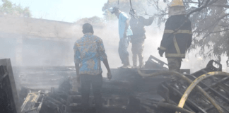 About four dozens of boxes of buckets and bonnets were estimated to have been destroyed