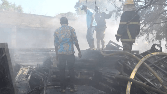 About four dozens of boxes of buckets and bonnets were estimated to have been destroyed About four dozens of boxes of buckets and bonnets were estimated to have been destroyed