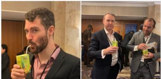 Photos shared on the 1D1F official Facebook page showed investor participants in the ongoing Ghana Investment Opportunities Summit in the UK, enjoying the locally produced juice