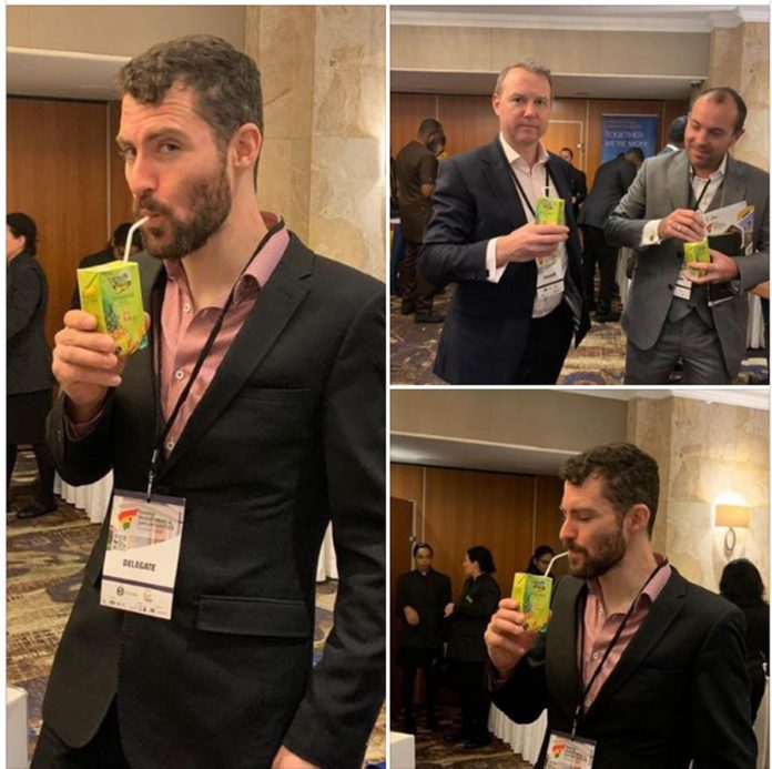 Photos shared on the 1D1F official Facebook page showed investor participants in the ongoing Ghana Investment Opportunities Summit in the UK, enjoying the locally produced juice Photos shared on the 1D1F official Facebook page showed investor participants in the ongoing Ghana Investment Opportunities Summit in the UK, enjoying the locally produced juice