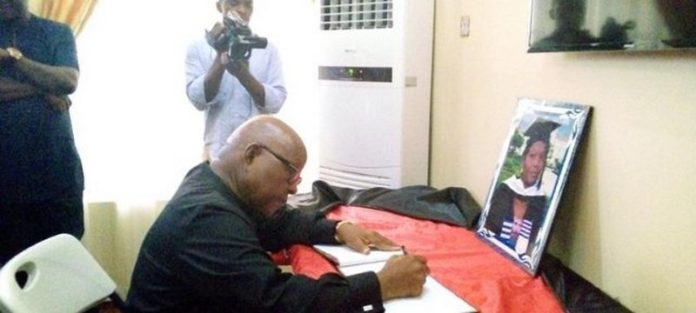 The Speaker, Reverend Professor Mike Oquaye signing the book of condolence(Copy) The Speaker, Reverend Professor Mike Oquaye signing the book of condolence
