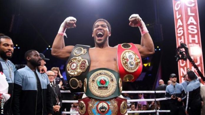 Anthony Joshua regained the WBA, IBF and WBO titles with victory over Andy Ruiz Jr. in Saudi Arabia in December Anthony Joshua regained the WBA, IBF and WBO titles with victory over Andy Ruiz Jr. in Saudi Arabia in December