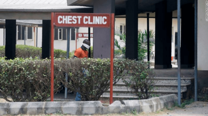 A man wearing face mask walks at the Yaba Mainland hospital, where an Italian citizen who entered Nigeria from Milan on a business trip, the first case of the COVID-19 virus, was treated in Lagos, Nigeria. A man wearing face mask walks at the Yaba Mainland hospital, where an Italian citizen who entered Nigeria from Milan on a business trip, the first case of the COVID-19 virus, was treated in Lagos, Nigeria.