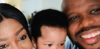 L-R: Sinach, her daughter and husband