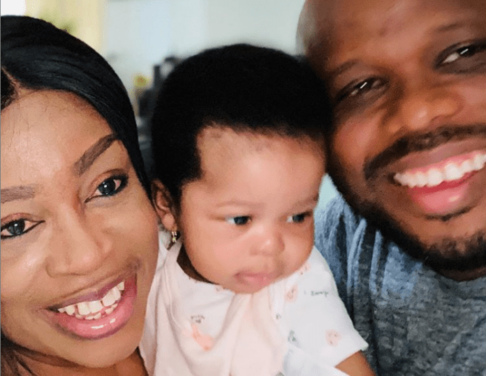 L-R: Sinach, her daughter and husband L-R: Sinach, her daughter and husband
