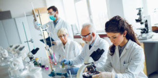 Laboratory scientists working in a lab