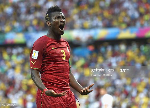 FORTALEZA, BRAZIL - JUNE 21: Asamoah Gyan of Ghana celebrates scoring his team's second goal during the 2014 FIFA World Cup Brazil Group G match between Germany and Ghana at Castelao on June 21, 2014 in Fortaleza, Brazil. (Photo by Laurence Griffiths/Getty Images) FORTALEZA, BRAZIL - JUNE 21: Asamoah Gyan of Ghana celebrates scoring his team's second goal during the 2014 FIFA World Cup Brazil Group G match between Germany and Ghana at Castelao on June 21, 2014 in Fortaleza, Brazil. (Photo by Laurence Griffiths/Getty Images)