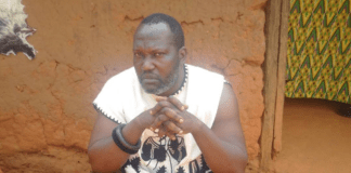 Fallen actor, Bishop Bernard Nyarko on a movie set