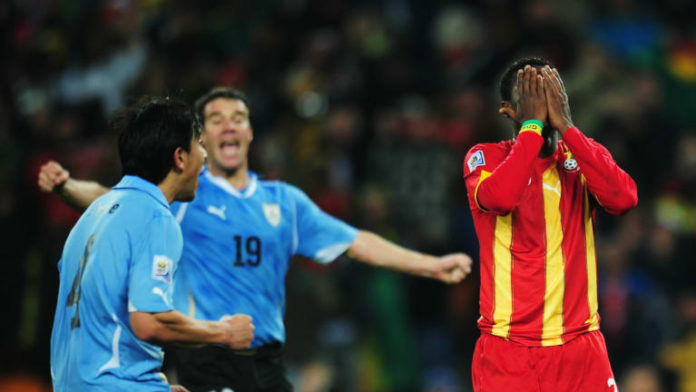 Asamoah Gyan missed a late penalty against Uruguay during 2010 World Cup in South Africa Asamoah Gyan missed a late penalty against Uruguay during 2010 World Cup in South Africa