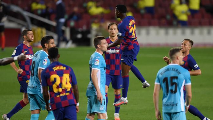 Anssumane Fati of Barcelona celebrates after he scores his teams first goal during the Liga match between FC Barcelona and CD Leganes at Camp Nou on June 16, 2020 Image credit: Getty Images Anssumane Fati of Barcelona celebrates after he scores his teams first goal during the Liga match between FC Barcelona and CD Leganes at Camp Nou on June 16, 2020 Image credit: Getty Images