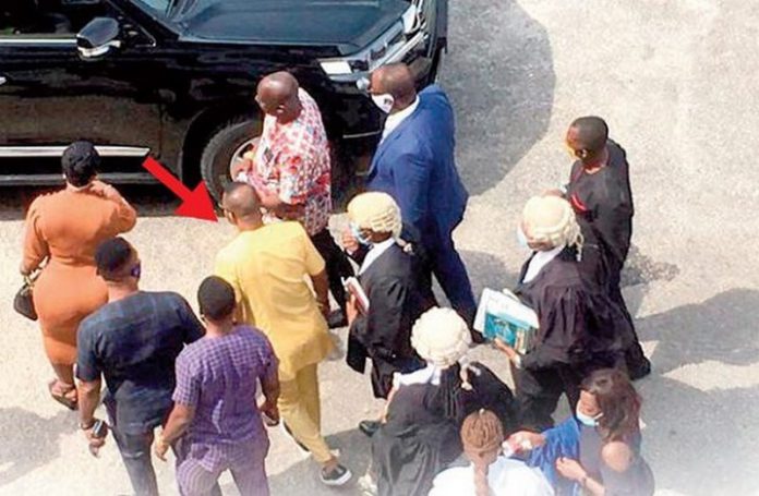 Daniel Obinim (arrowed) approaching his vehicle after yesterday’s proceedings Daniel Obinim (arrowed) approaching his vehicle after yesterday’s proceedings