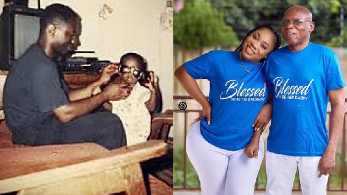 Rapper Sarkodie and actress Moesha Boduong with their fathers Rapper Sarkodie and actress Moesha Boduong with their fathers