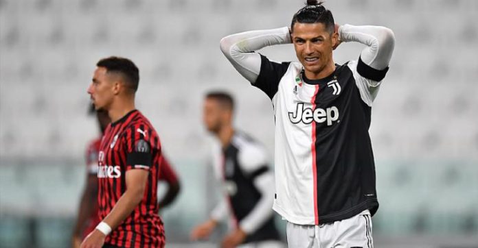Cristiano Ronaldo of Juventus reacts during the Coppa Italia Semi-Final Second Leg match between Juventus and AC Milan at Allianz Stadium on June 12, 2020 in Turin, Italy Image credit: Getty Images Cristiano Ronaldo of Juventus reacts during the Coppa Italia Semi-Final Second Leg match between Juventus and AC Milan at Allianz Stadium on June 12, 2020 in Turin, Italy Image credit: Getty Images