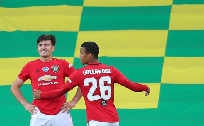 Harry Maguire of Manchester United celebrates with Mason Greenwood of Manchester United after scoring his teams second goal during the FA Cup Quarter Final match between Norwich City and Manchester United at Carrow Road on June 27, 2020 in Norwich, Englan Image credit: Getty Images Harry Maguire of Manchester United celebrates with Mason Greenwood of Manchester United after scoring his teams second goal during the FA Cup Quarter Final match between Norwich City and Manchester United at Carrow Road on June 27, 2020 in Norwich, Englan Image credit: Getty Images