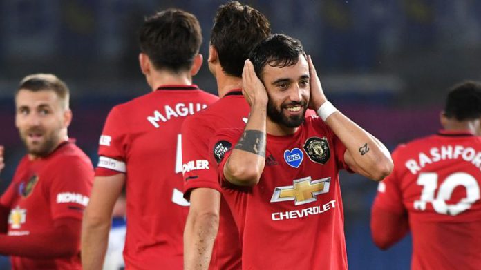 Bruno Fernandes celebrates after scoring for Manchester United Image credit: Getty Images Bruno Fernandes celebrates after scoring for Manchester United Image credit: Getty Images