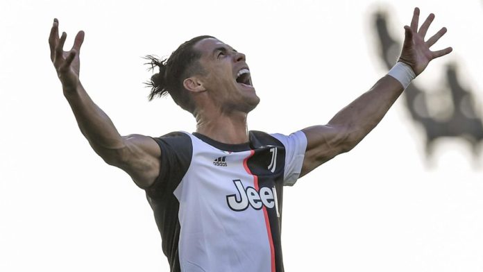 Cristiano Ronaldo of Juventus celebrates after scoring his team's third goal during the Serie A match between Juventus and Torino FC at Allianz Stadium on July 04, 2020 Image credit: Getty Images Cristiano Ronaldo of Juventus celebrates after scoring his team's third goal during the Serie A match between Juventus and Torino FC at Allianz Stadium on July 04, 2020 Image credit: Getty Images