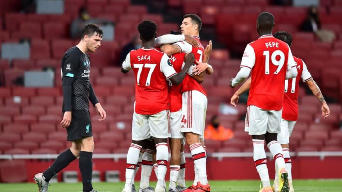 Reiss Nelson of Arsenal celebrates with teammates after scoring his sides second goal during the Premier League match between Arsenal FC and Liverpool FC at Emirates Stadium on July 15, 2020 in London, England. Image credit: Getty Images Reiss Nelson of Arsenal celebrates with teammates after scoring his sides second goal during the Premier League match between Arsenal FC and Liverpool FC at Emirates Stadium on July 15, 2020 in London, England. Image credit: Getty Images