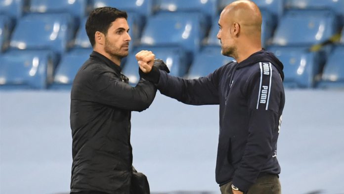 Mikel Arteta and Pep Guardiola bump elbows Image credit: Getty Images Mikel Arteta and Pep Guardiola bump elbows Image credit: Getty Images