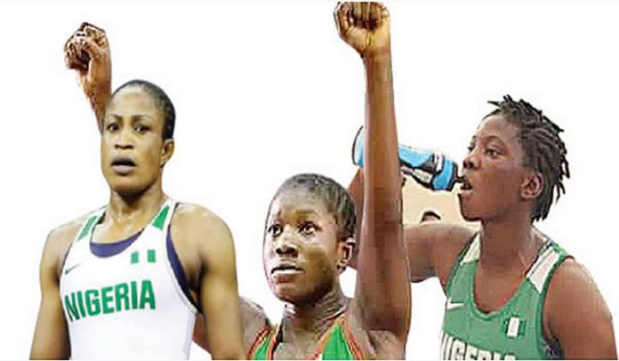 Nigeria's female wrestlers: Aminat Adeniyi, Bisola Makanjuola, and Blessing Oburodudu Nigeria's female wrestlers: Aminat Adeniyi, Bisola Makanjuola, and Blessing Oburodudu