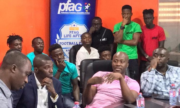 PFAG officials with Ghana Premier League players PFAG officials with Ghana Premier League players