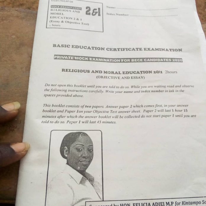 MP Branded examination paper for BECE candidates