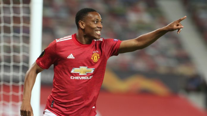 Anthony Martial of Manchester United celebrates scoring their second goal during the UEFA Europa League round of 16 second leg match between Manchester United and LASK at Old Trafford on August 05, 2020 in Manchester, England. Image credit: Getty Images Anthony Martial of Manchester United celebrates scoring their second goal during the UEFA Europa League round of 16 second leg match between Manchester United and LASK at Old Trafford on August 05, 2020 in Manchester, England. Image credit: Getty Images