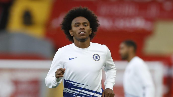 Willian of Chelsea warms up prior to during the Premier League match between Liverpool FC and Chelsea FC at Anfield on July 22, 2020 in Liverpool, England. Image credit: Getty Images Willian of Chelsea warms up prior to during the Premier League match between Liverpool FC and Chelsea FC at Anfield on July 22, 2020 in Liverpool, England. Image credit: Getty Images