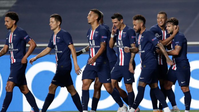 Kylian Mbappe of Paris Saint-Germain and his team mates celebrate victory after the UEFA Champions League Semi Final match between RB Leipzig and Paris Saint-Germain F.C at Estadio do Sport Lisboa e Benfica on August 18, 2020 in Lisbon, Portugal. Image credit: Getty Images Kylian Mbappe of Paris Saint-Germain and his team mates celebrate victory after the UEFA Champions League Semi Final match between RB Leipzig and Paris Saint-Germain F.C at Estadio do Sport Lisboa e Benfica on August 18, 2020 in Lisbon, Portugal. Image credit: Getty Images