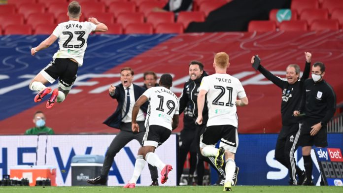 Joe Bryan of Fulham celebrates after scoring his sides first goal during the Sky Bet Championship Play Off Final match between Brentford and Fulham at Wembley Stadium Image credit: Getty Images Joe Bryan of Fulham celebrates after scoring his sides first goal during the Sky Bet Championship Play Off Final match between Brentford and Fulham at Wembley Stadium Image credit: Getty Images