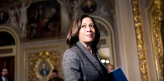 Sen. Kamala Harris walks through the Senate Reception Room to the Senate chamber for the start of the Senate impeachment trial proceedings on Jan. 27, 2020. Bill Clark—CQ-Roll Call/Getty Images