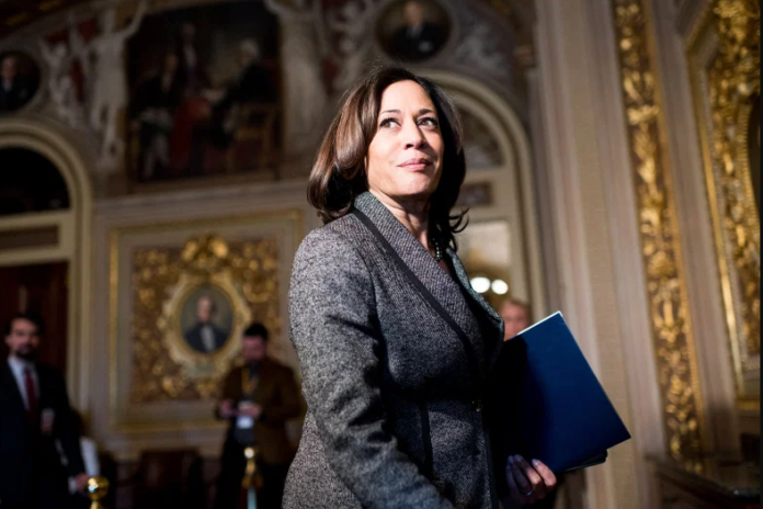Sen. Kamala Sen. Kamala Harris walks through the Senate Reception Room to the Senate chamber for the start of the Senate impeachment trial proceedings on Jan. 27, 2020. Bill Clark—CQ-Roll Call/Getty Images