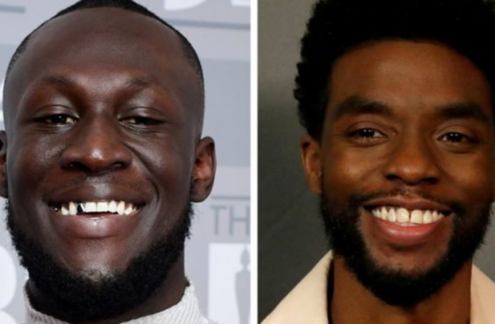 Stormzy said Boseman (right) would be "forever a superhero in our hearts" Stormzy said Boseman (right) would be "forever a superhero in our hearts"