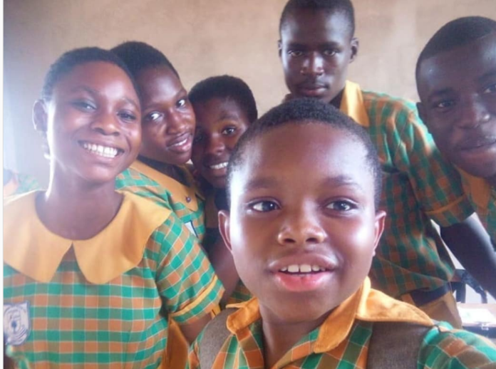 Gideon Nhyiraba and some of his classmates take a picture after writing BECE Gideon Nhyiraba and some of his classmates take a picture after writing BECE