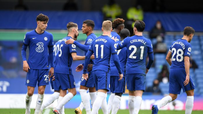 JORGINHO OF CHELSEA CELEBRATES WITH TEAMMATES AFTER SCORING HIS SIDES FOURTH GOAL DURING THE PREMIER LEAGUE MATCH BETWEEN CHELSEA AND CRYSTAL PALACE AT STAMFORD BRIDGE ON OCTOBER 03, 2020 IN LONDON, ENGLAND. IMAGE CREDIT: GETTY IMAGES JORGINHO OF CHELSEA CELEBRATES WITH TEAMMATES AFTER SCORING HIS SIDES FOURTH GOAL DURING THE PREMIER LEAGUE MATCH BETWEEN CHELSEA AND CRYSTAL PALACE AT STAMFORD BRIDGE ON OCTOBER 03, 2020 IN LONDON, ENGLAND. IMAGE CREDIT: GETTY IMAGES