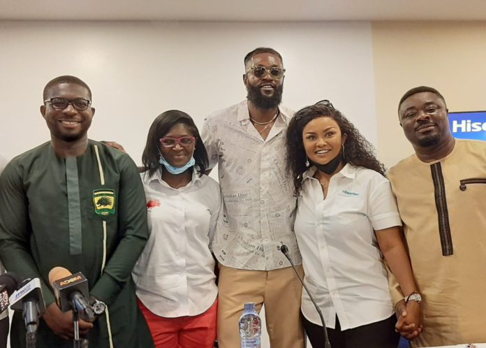 Kotoko CEO Nana Yaw Amponsah with Evelyn Nsiah Asare and Hisense ambassador Emmanuel Adebayor, Nana Ama McBrown and Okyeame Quophi Kotoko CEO Nana Yaw Amponsah with Evelyn Nsiah Asare and Hisense ambassador Emmanuel Adebayor, Nana Ama McBrown and Okyeame Quophi