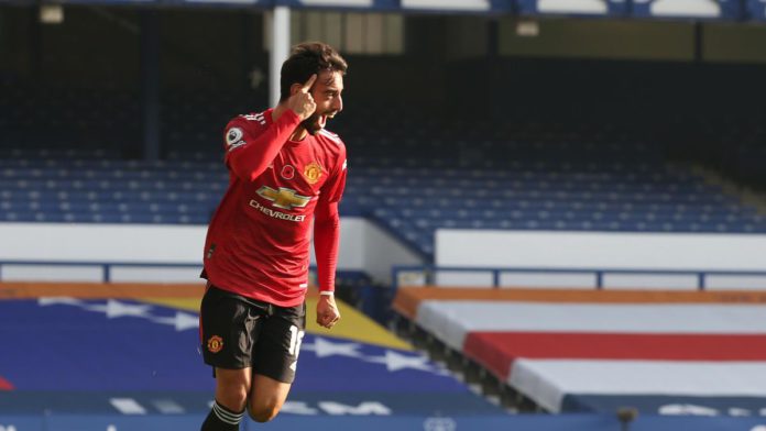 BRUNO FERNANDES OF MANCHESTER UNITED CELEBRATES SCORING THEIR FIRST GOAL DURING THE PREMIER LEAGUE MATCH BETWEEN EVERTON AND MANCHESTER UNITED AT GOODISON PARK IMAGE CREDIT: GETTY IMAGES BRUNO FERNANDES OF MANCHESTER UNITED CELEBRATES SCORING THEIR FIRST GOAL DURING THE PREMIER LEAGUE MATCH BETWEEN EVERTON AND MANCHESTER UNITED AT GOODISON PARK IMAGE CREDIT: GETTY IMAGES