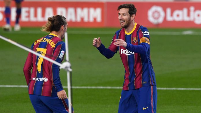 BARCELONA'S FRENCH MIDFIELDER ANTOINE GRIEZMANN CELEBRATES HIS GOAL WITH BARCELONA'S ARGENTINE FORWARD LIONEL MESSI IMAGE CREDIT: GETTY IMAGES BARCELONA'S FRENCH MIDFIELDER ANTOINE GRIEZMANN CELEBRATES HIS GOAL WITH BARCELONA'S ARGENTINE FORWARD LIONEL MESSI IMAGE CREDIT: GETTY IMAGES