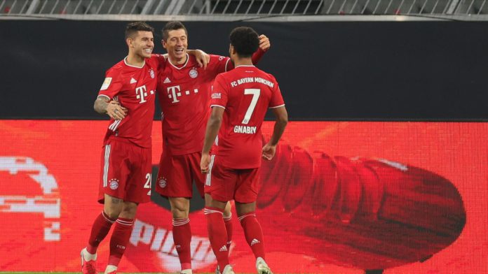 ROBERT LEWANDOWSKI (C) OF MUENCHEN CELEBRATES HIS TEAM'S SECOND GOAL IMAGE CREDIT: GETTY IMAGES ROBERT LEWANDOWSKI (C) OF MUENCHEN CELEBRATES HIS TEAM'S SECOND GOAL IMAGE CREDIT: GETTY IMAGES