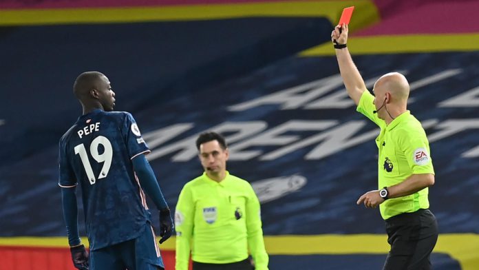 Nicolas Pepe red card, Leeds v Arsenal Image credit: Getty Images Nicolas Pepe red card, Leeds v Arsenal Image credit: Getty Images
