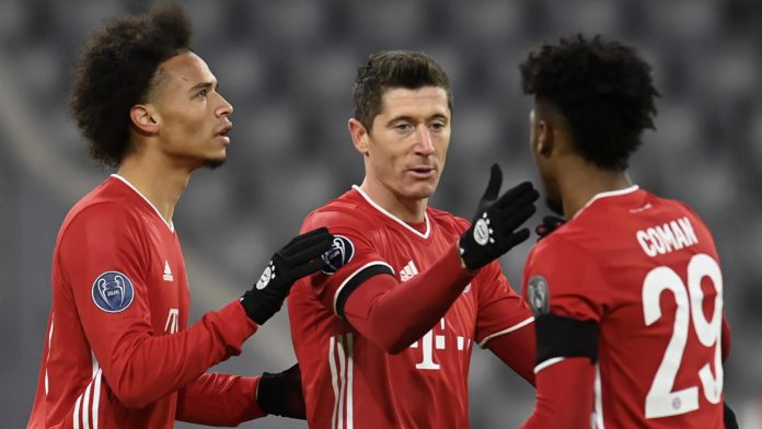 Bayern Munich's German midfielder Leroy Sane, Bayern Munich's Polish forward Robert Lewandowski and Bayern Munich's French forward Kingsley Coman Image credit: Getty Images Bayern Munich's German midfielder Leroy Sane, Bayern Munich's Polish forward Robert Lewandowski and Bayern Munich's French forward Kingsley Coman Image credit: Getty Images